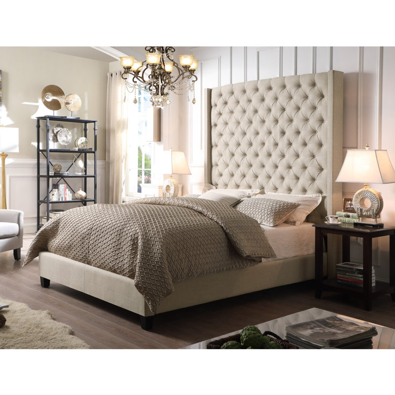 iNSTANT HOME Antonio Wingback Tufted High Headboard Upholstered
